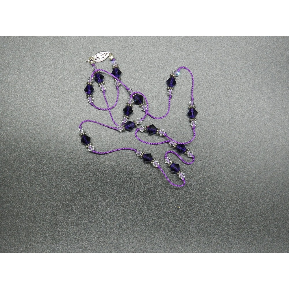 Swarovski Crystal Necklace, Hand Knotted Purple Bi-Cones Amethyst